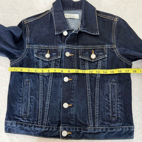TRAVE Denim Dark Wash Zoey Cropped 3/4 Sleeve Denim Trucker Jacket Size XS - Picture 7 of 9